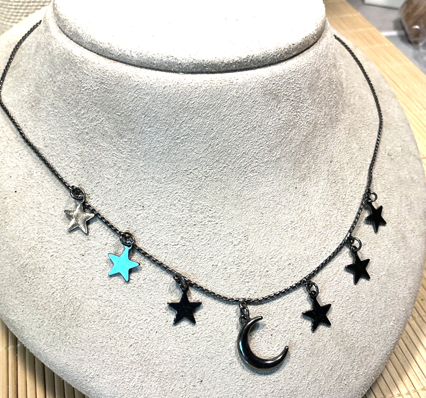 Fashion Necklace Gunmetal Celestial Stars Half Moon Metal Choker Lot 103D
