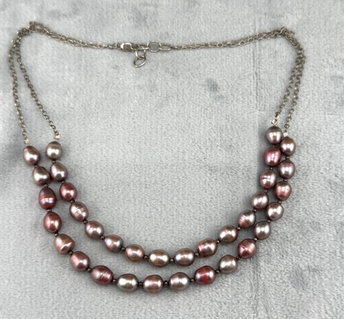 Peacock Pearl Necklace 925 Sterling Silver Clasp Pink Purple 18″