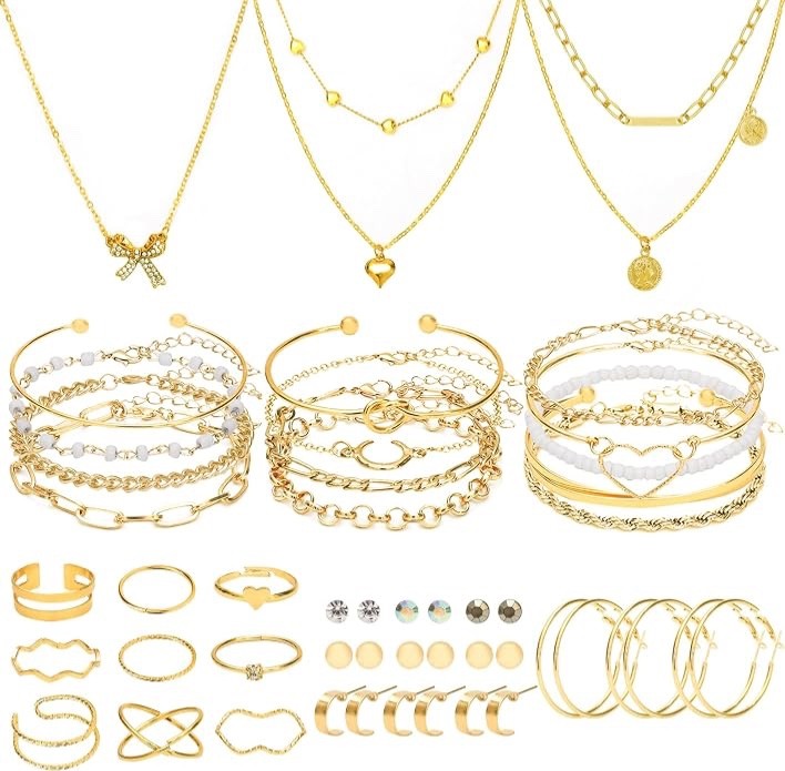 NEWITIN 49PCS Gold Jewelry Set Women Necklace Bracelet Ring Earrings Gift