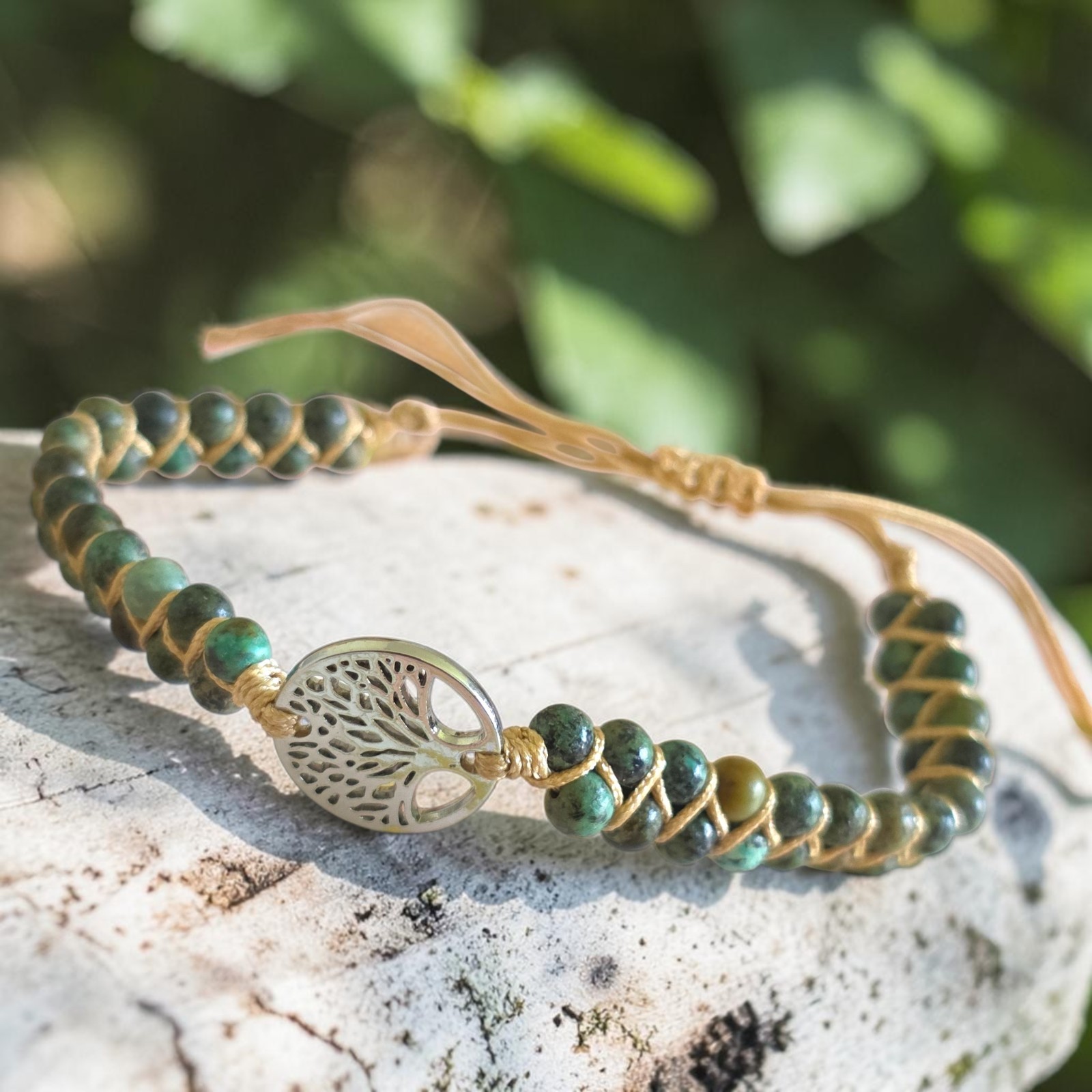 Tree of Life Bracelet – Natural African Turquoise Stone – Adjustable Nature Eco