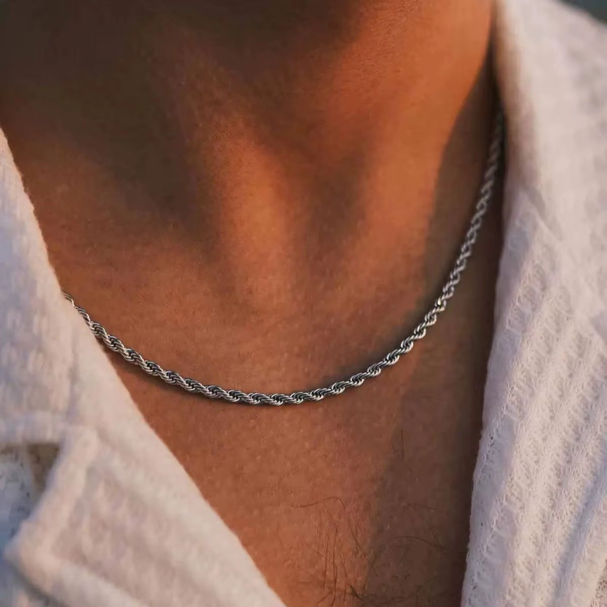 Punk Rope Chain Necklace Stainless Steel Twisted Long Necklace Hiphop Jewelry