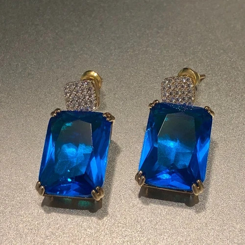 10 CTW Lab-Created Blue Sapphire Dangle Drop Earrings 18k Gold Filled Finish
