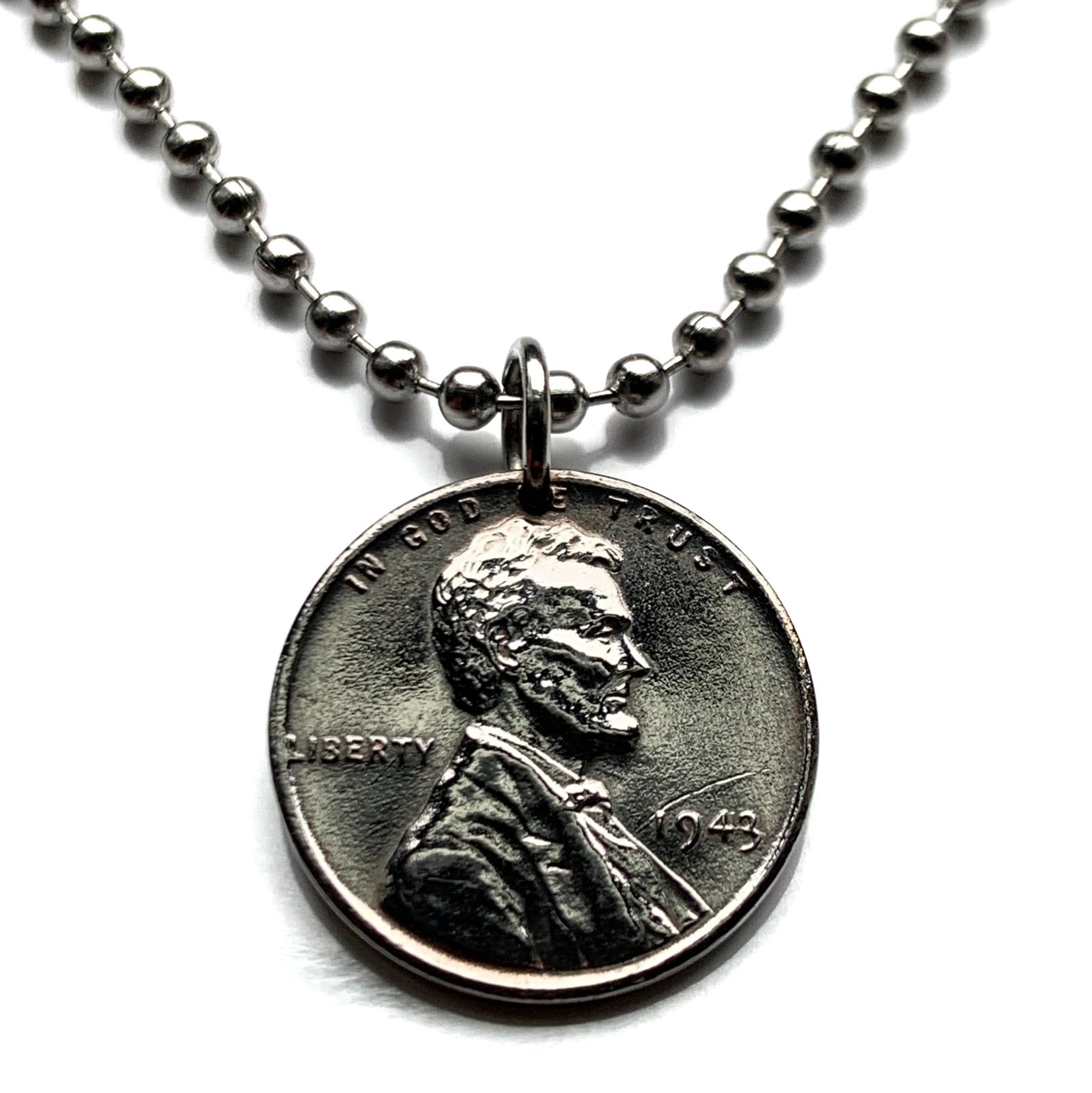 USA 1943 steel penny cent coin pendant World War 2 Allie Abraham Lincoln 001176d
