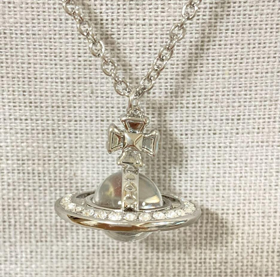 Vivienne Westwood Tiny ORB Rhinestone Necklace Silver Pendant Outlet authentic
