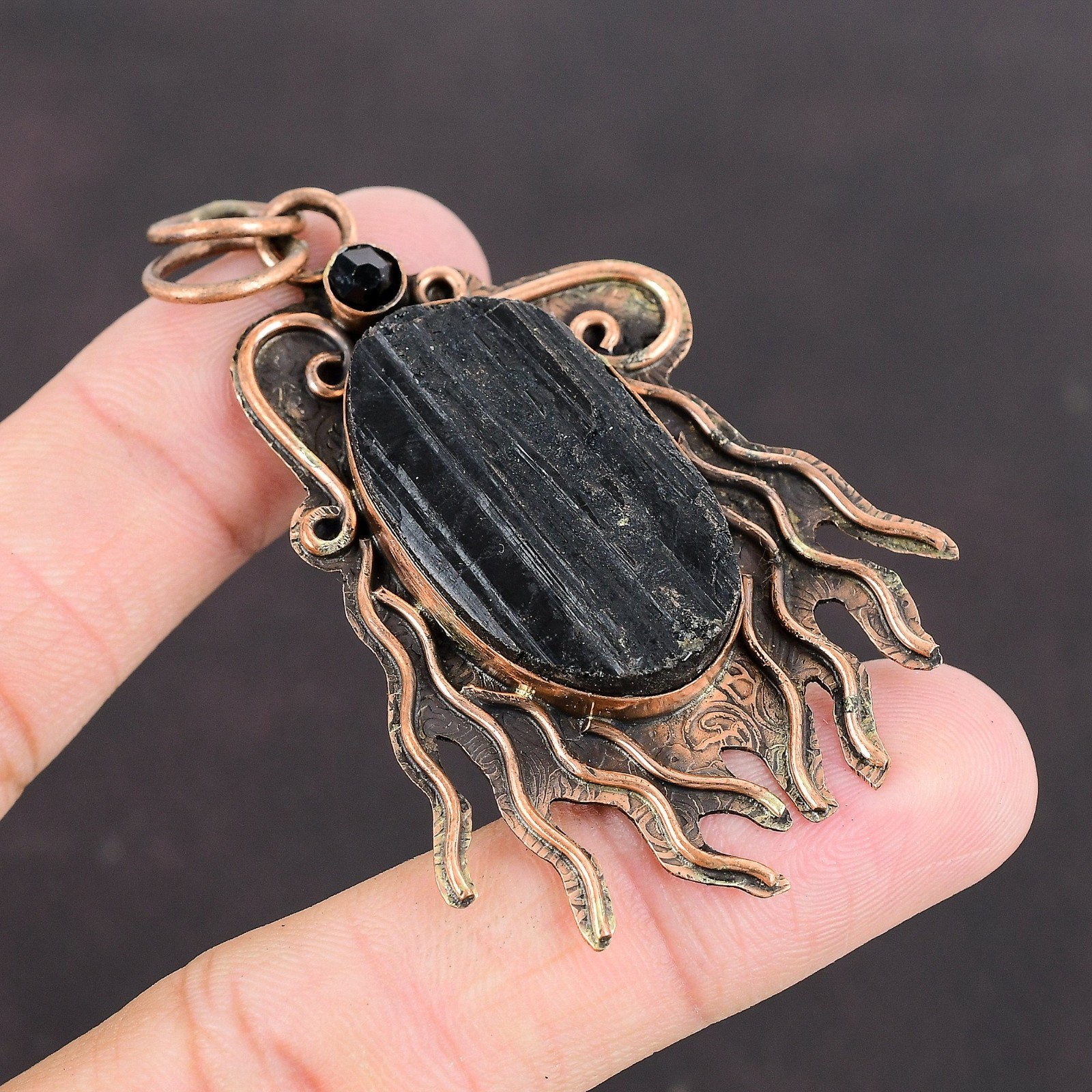 Friendship Day Deal Copper Natural Black Tourmaline Rough Engagement New Pendant