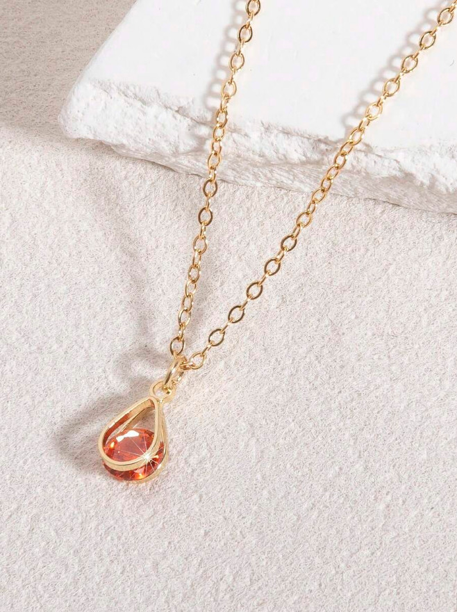 Heart Pendant Women Necklace Jewelry Accessories Water Drop Birthstone Gift USA