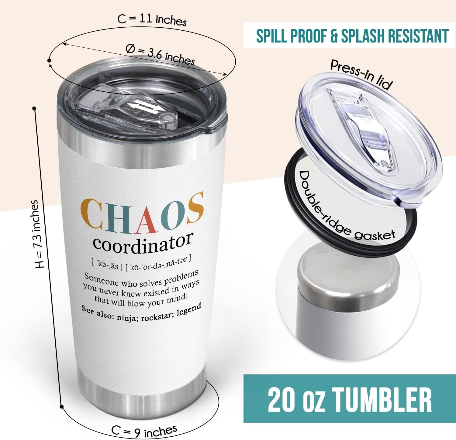 Insulated 20oz Chaos Tumbler – Stylish Christmas Gift for Coworkers & Friends