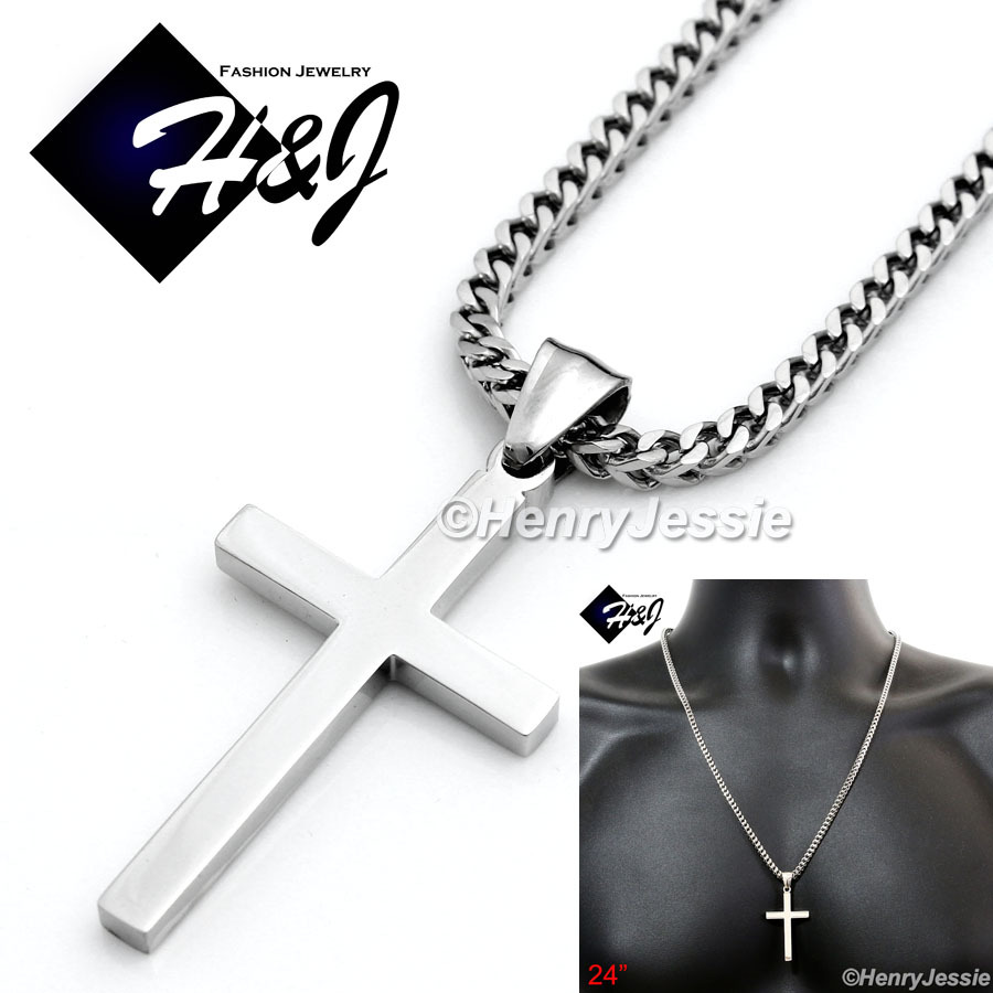 24″Stainless Steel 2mm Silver Franco Box Curb Necklace Plain Cross Pendant*SP29
