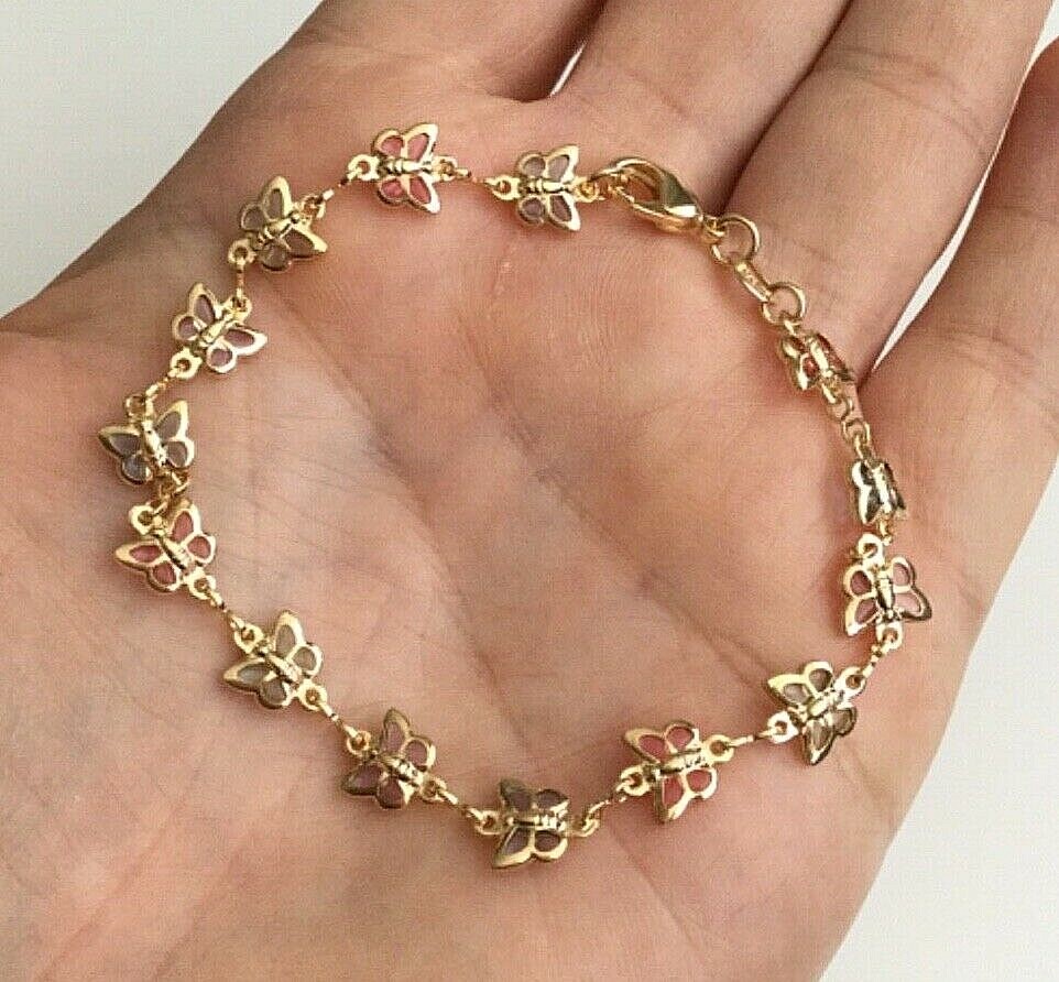 14K GOLD PLATED BUTTERFLY BRACELET 7.25” LONG / PULSERA MARIPOSA 7.25″ – BR1547