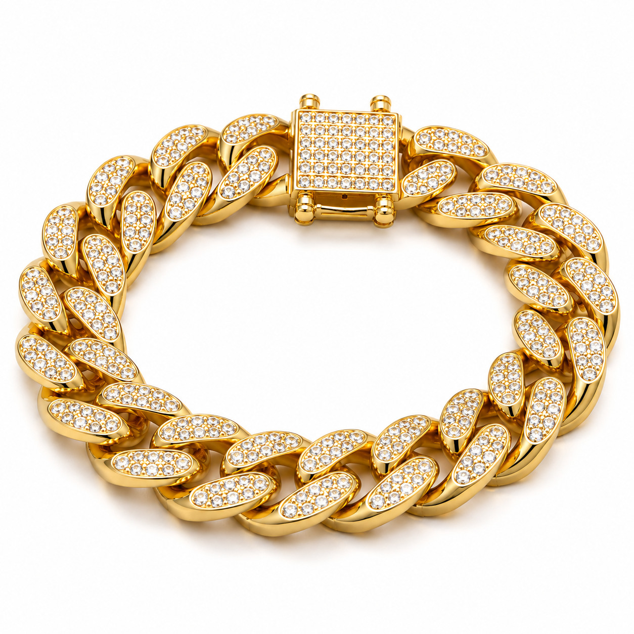 Women’s Gold Plated Cuban Link Bracelet Rhinestone Iced Out Hip Hop Jewelry