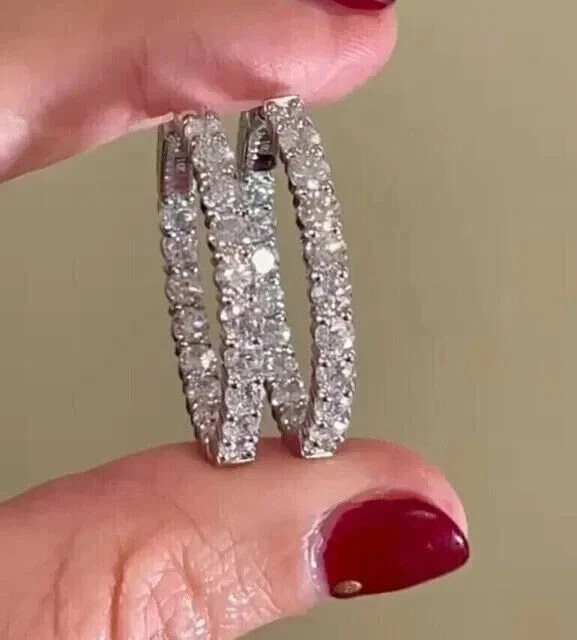 2Ct Round Lab Created Diamond Women’s Huggie Hoop Earrings 14K White Gold Plated