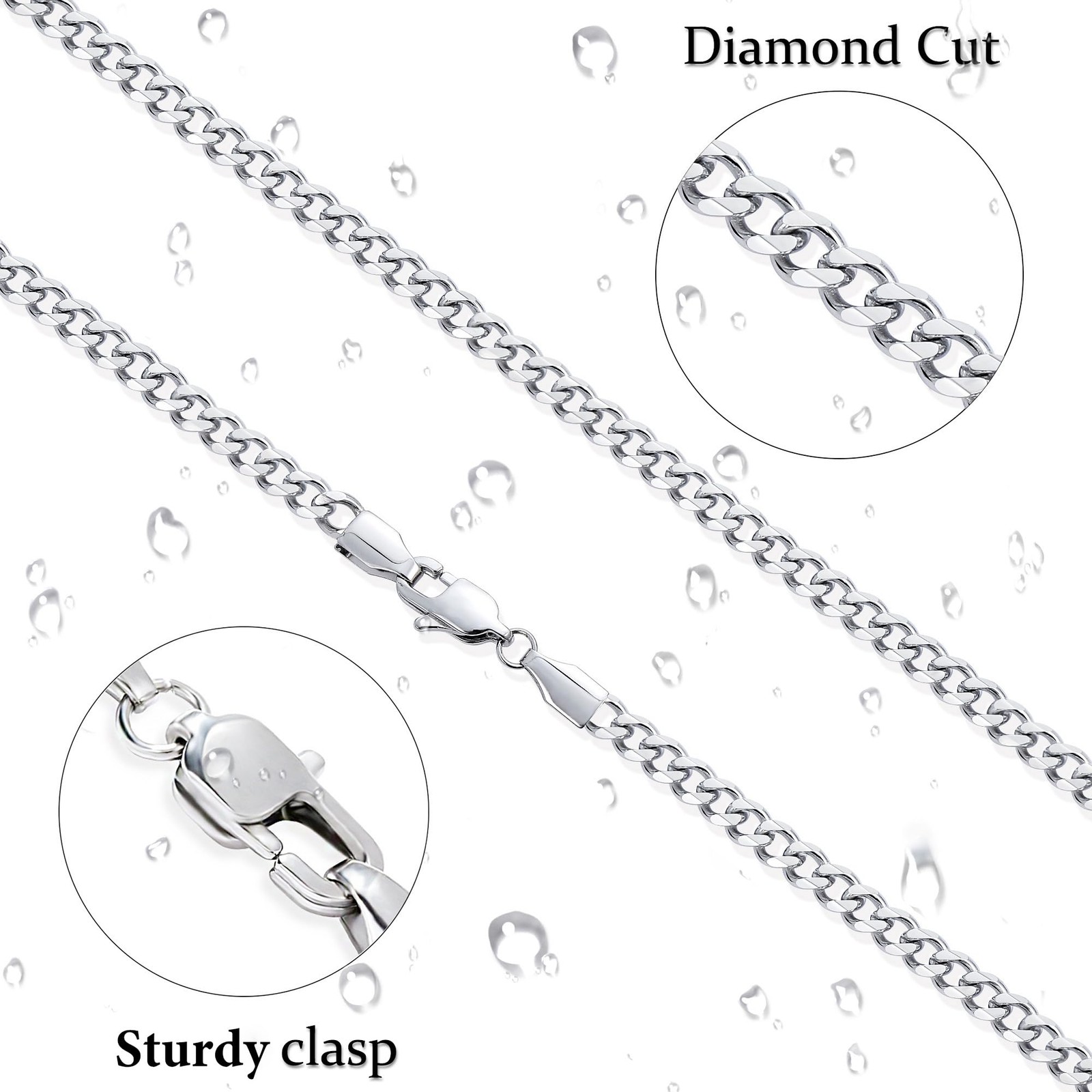 Fiusem 3.5mm Silver Colored Chains for Men, Plated 20 inches,