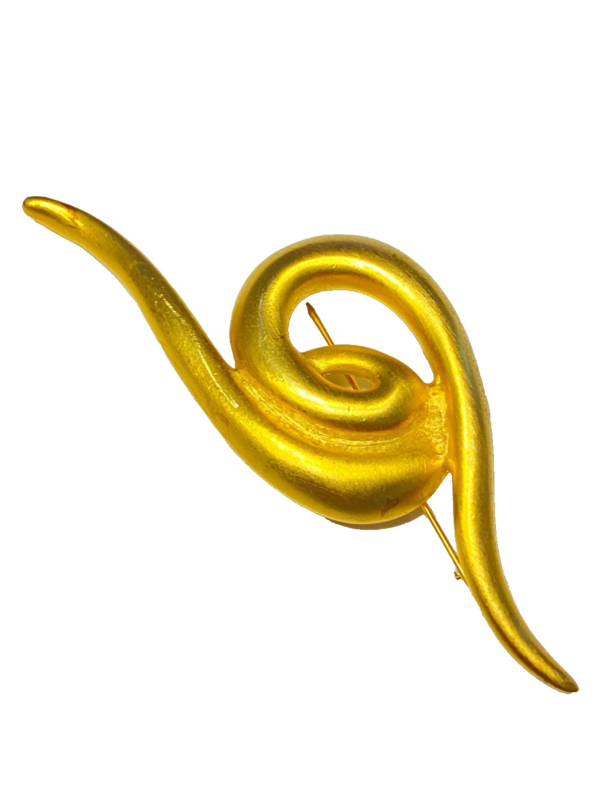 Gold Tone Matte Finish Swirl Pin Brooch 3.75 inches