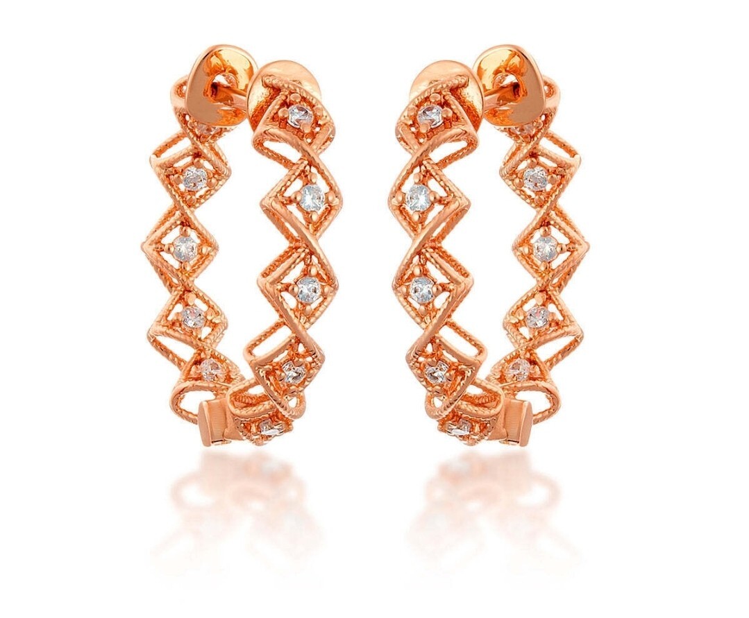 Peermont Jewelry 18K Gold Plated Zigzag Hoop Earrings Brass Crystal