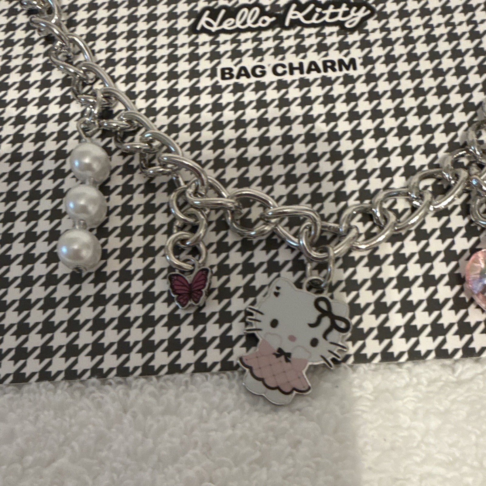 Sanrio Hello Kitty Silver Cable Chain Bag Charm Dangle Heart Lobster SIL-34706