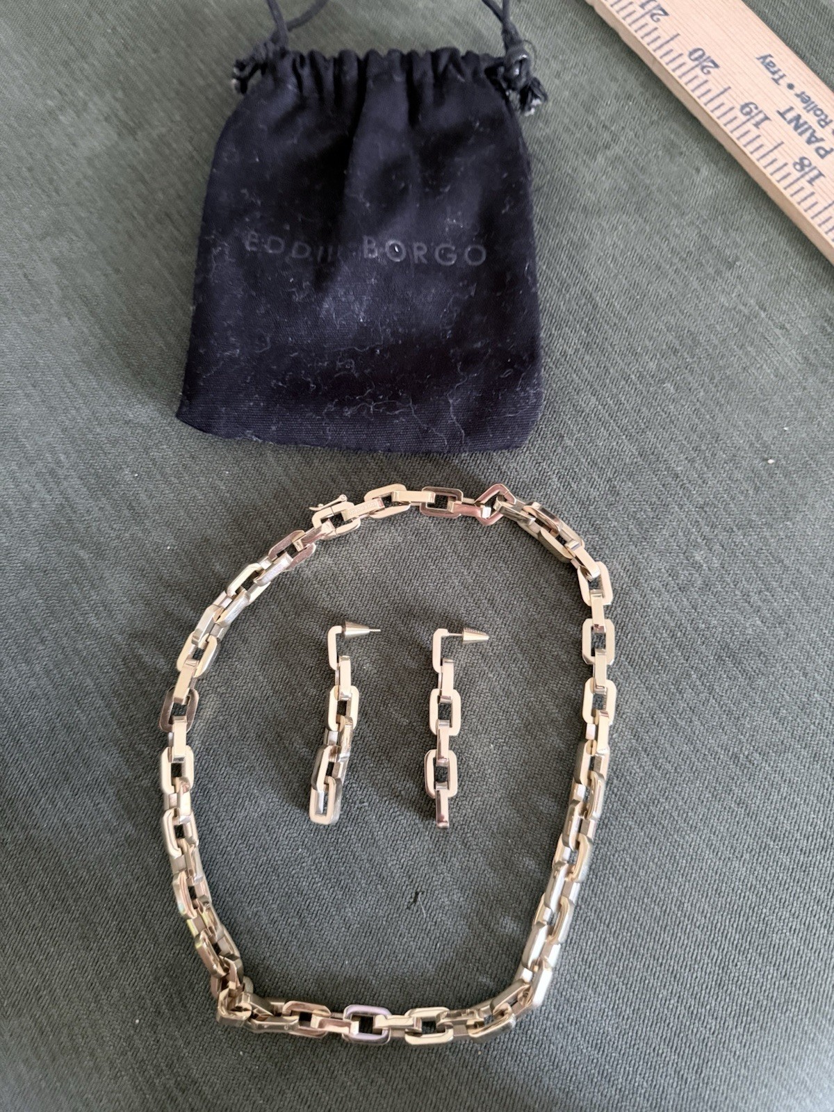 Eddie Borgo Supra Link Necklace Earrings Set Gold 12k Plated Industrial Modern