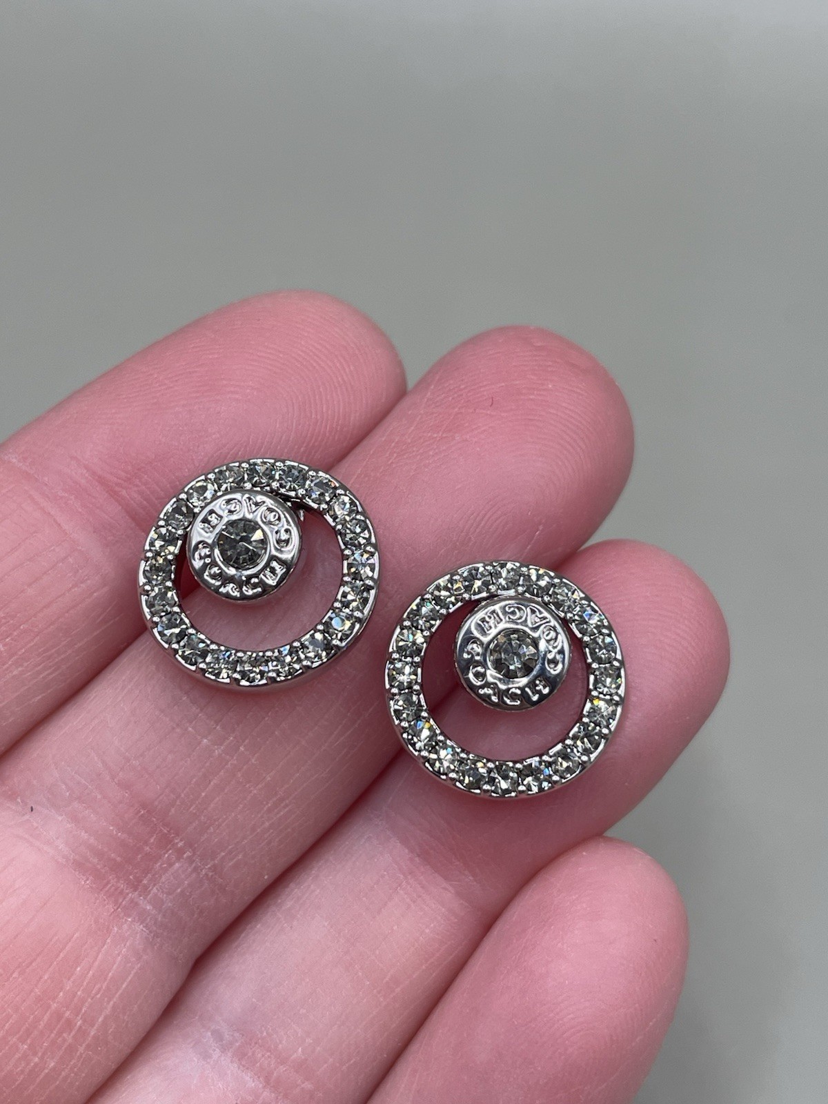 COACH SilverTone Pave Crystals Open Halo Studs Post Two In One Earrings MSRP $98