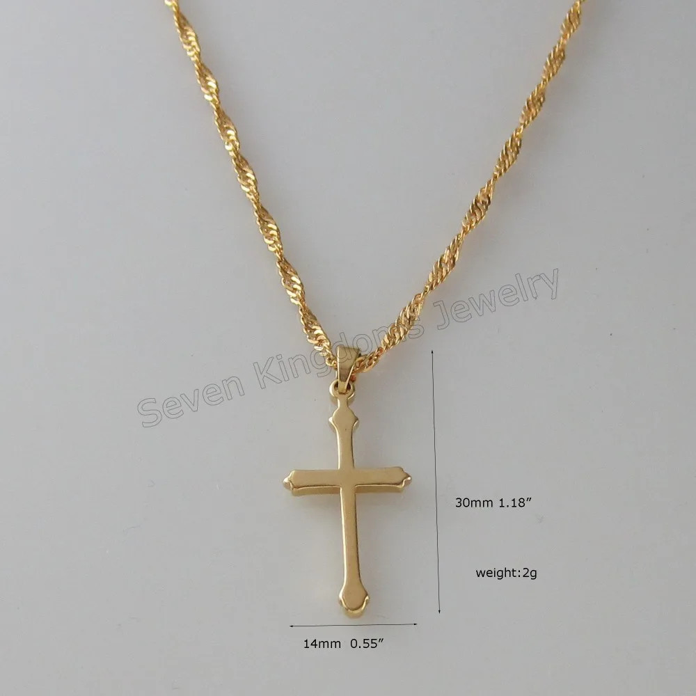 YELLOW GOLD COLOR 45CM WATER WAVE NECKLACE PLAIN SURFACE JESUS CROSS GOD PENDANT