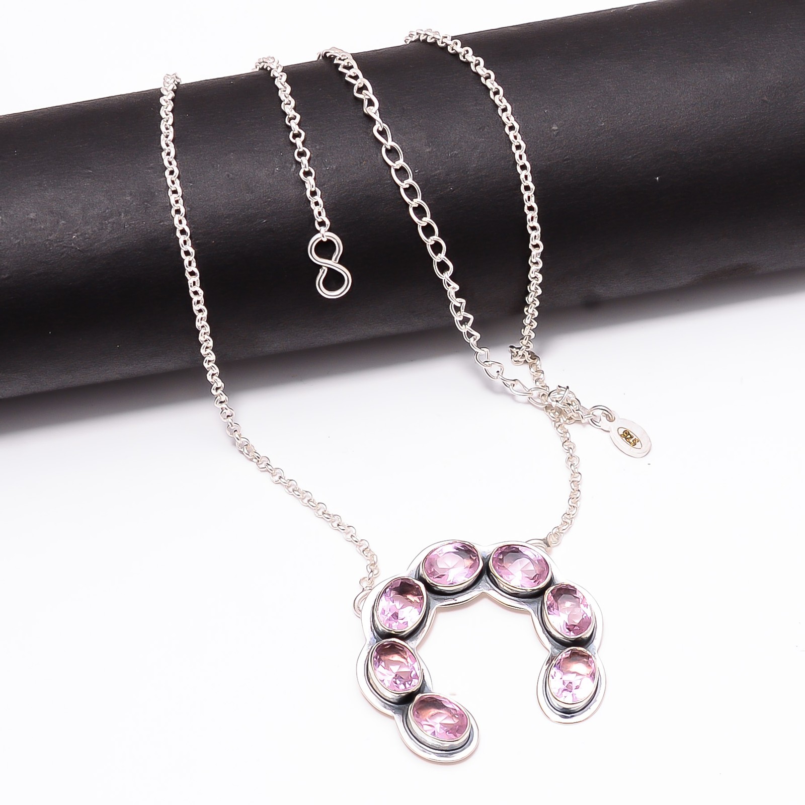 Pink Kunzite 925 Sterling Silver Horse Shoe Necklace 17-21″ Cp10921126028