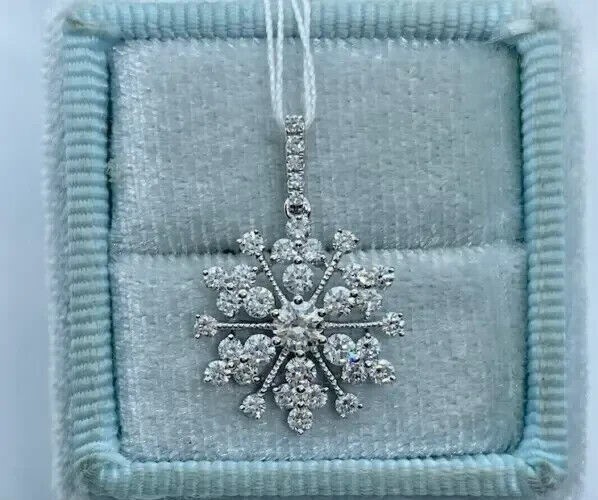 Stunning Snowflake Pendant Round Cut Simulated Diamond In 14K White Gold Plated