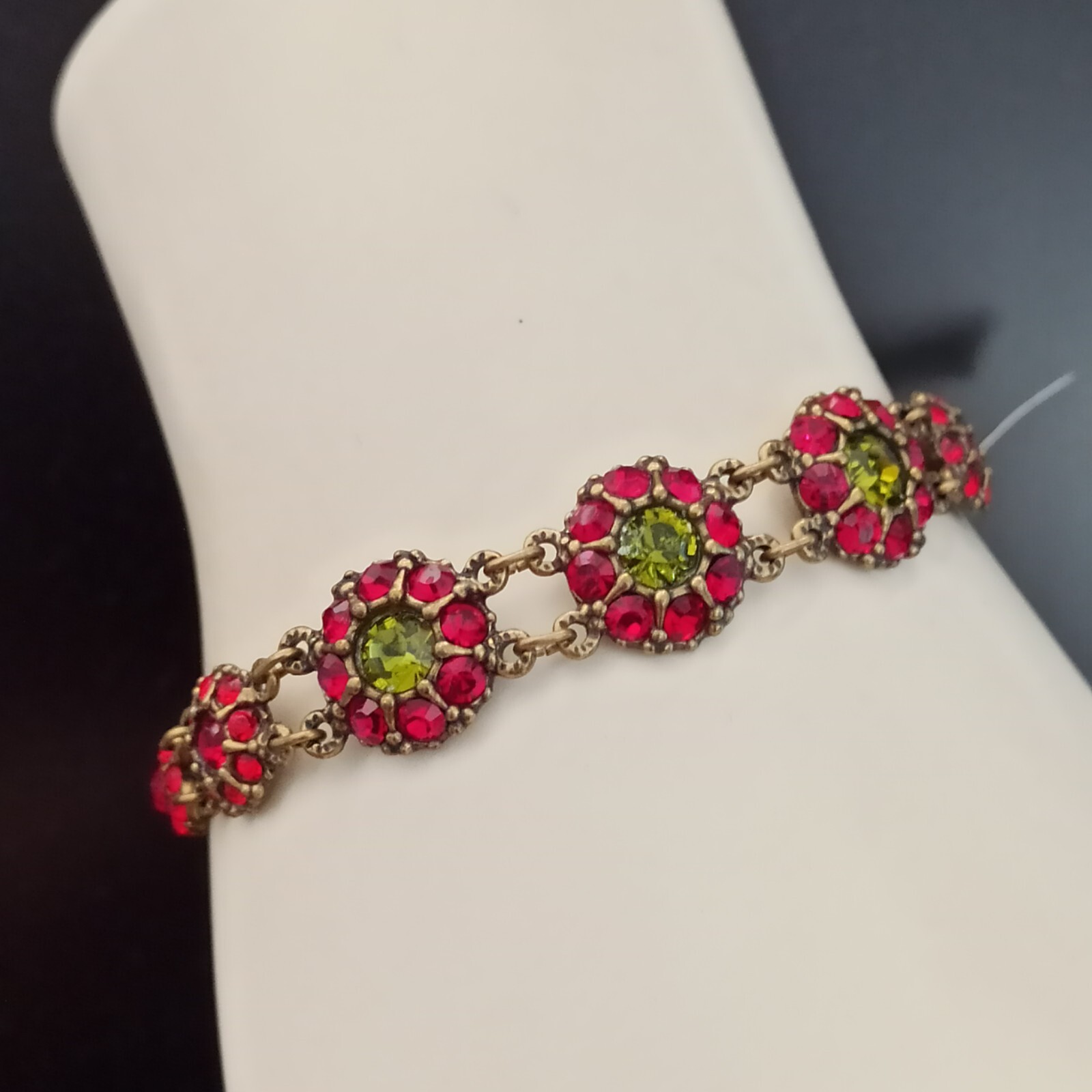 Michal Negrin Bracelet Red Olive Green Graduated Links Art Deco Magnetic New Box