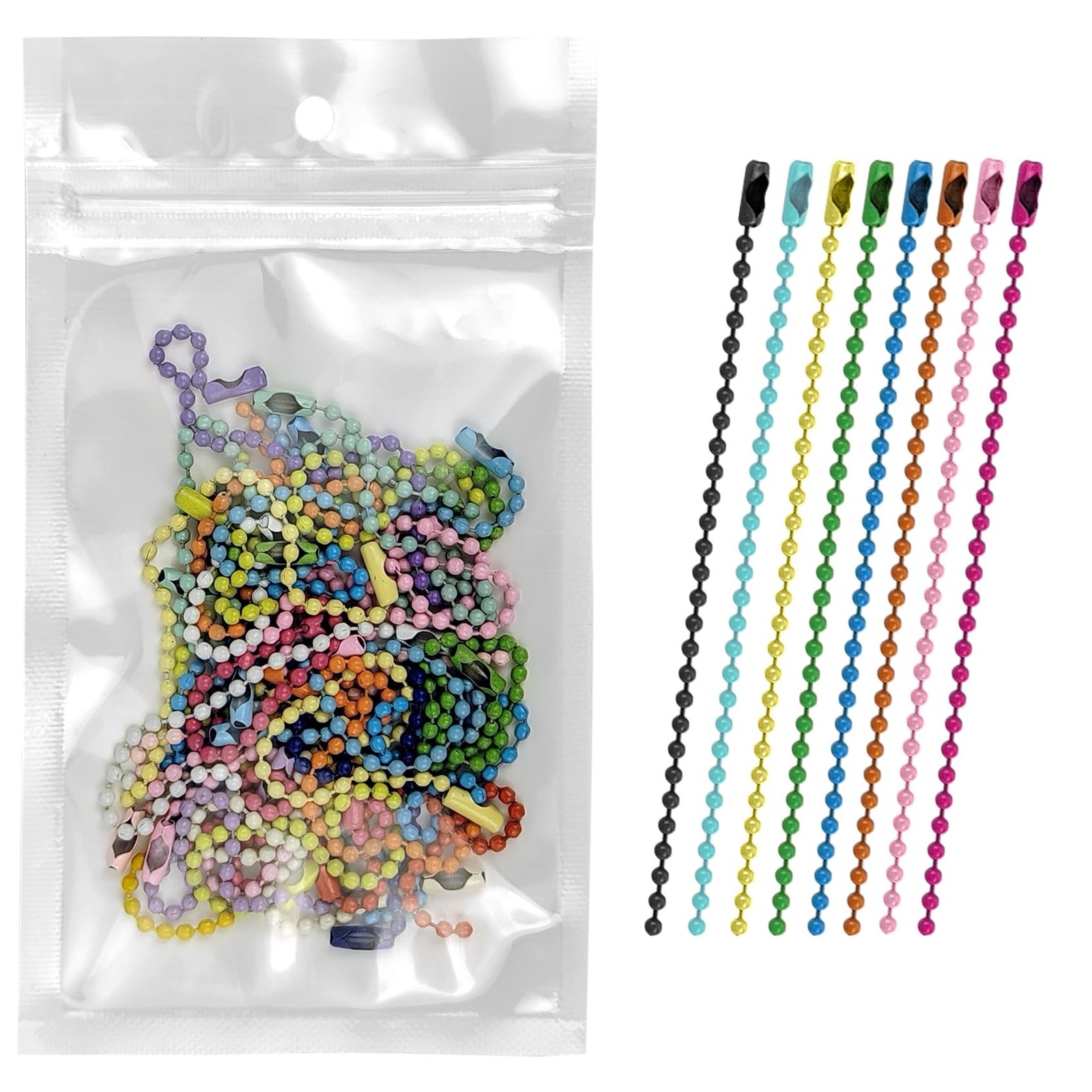 50 Pcs Mixed Color Bead Chain – 2.4mm Beaded Key Ring Chain for Jewelry Makin…