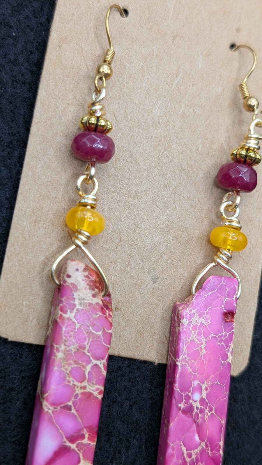Women’s Artisan Stylish Boho Pink Yellow Drop Dangly Hook Earrings