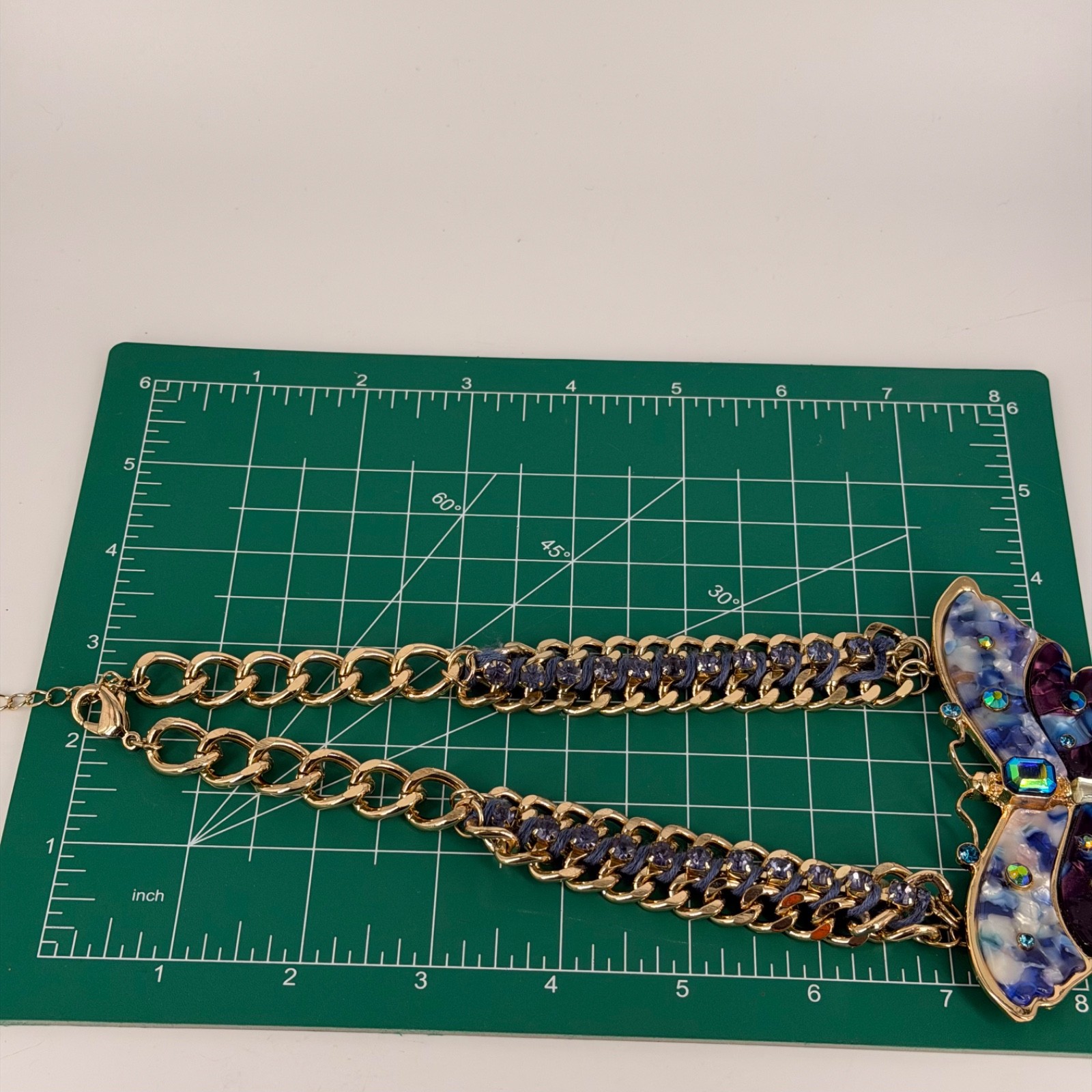 Betsey Johnson Blue Purple Butterfly Statement Necklace Gold Tone Star Charms