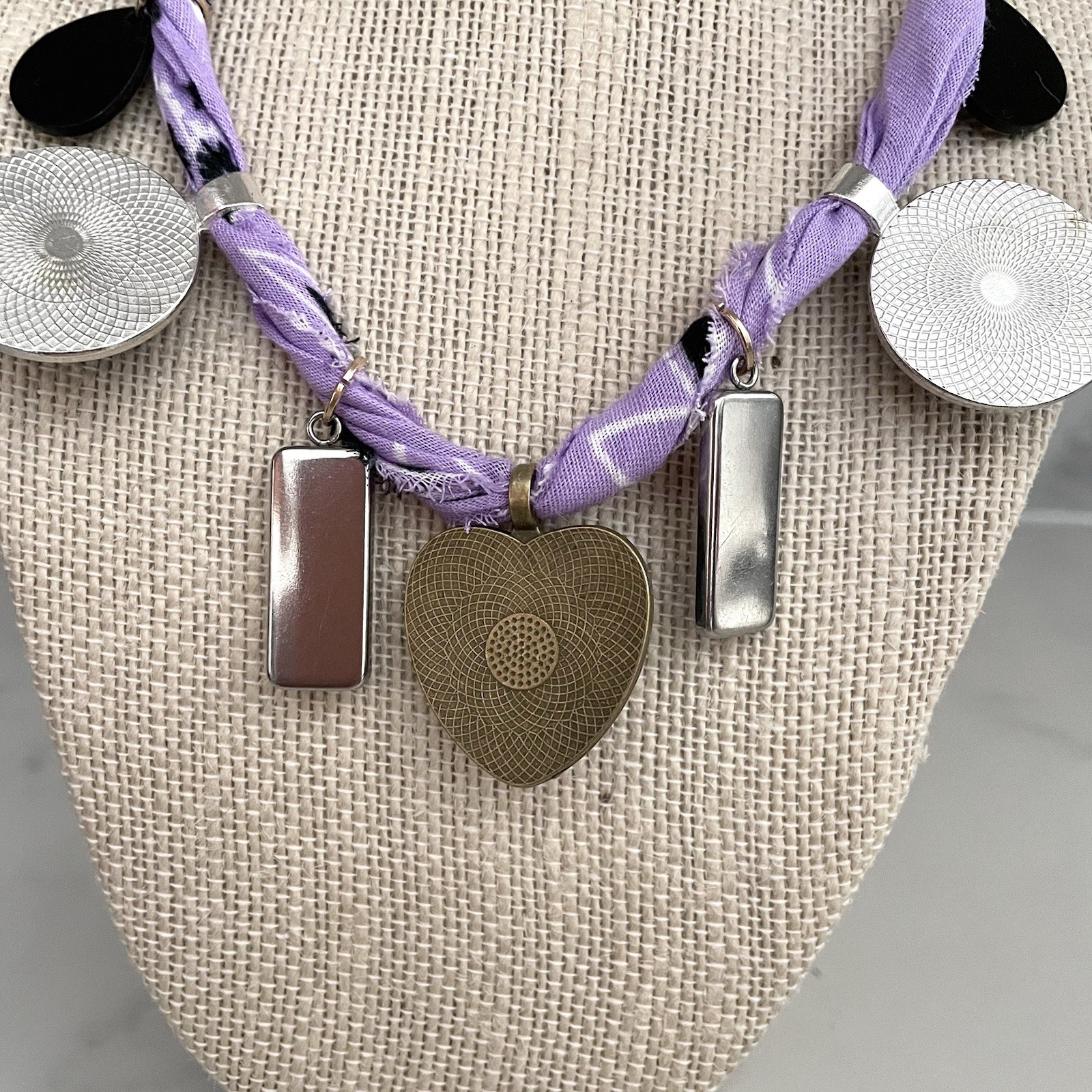 Fluid Art Paint Pour Handmade Charm Bandana Necklace Purple, Blue, Pale Pink
