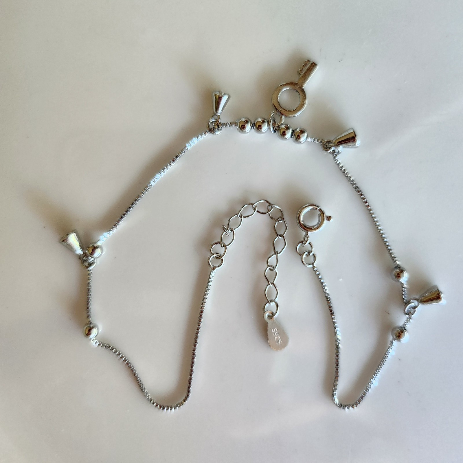 Solid 925 Sterling Silver Key Bell Box Chain Anklet 9-10” Stamp 925