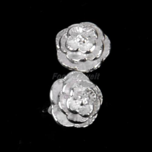 Pretty New Sterling Silver Plated Nicely Textured 3D Flower Stud Post Earrings
