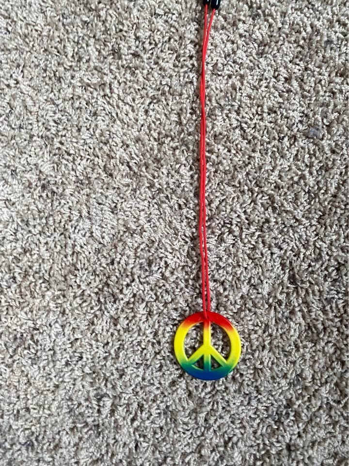 Rainbow Peace Sign Pendant Necklace Multicolor Plastic Cord Necklace