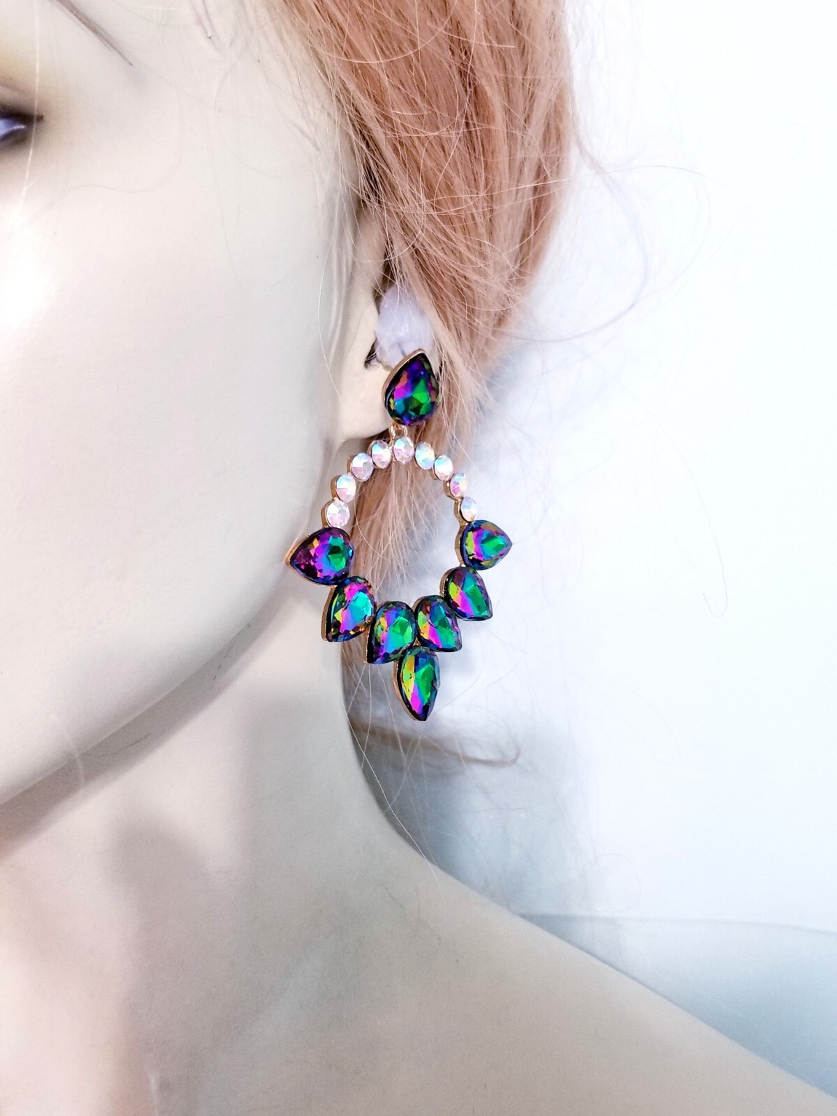 Color-shift Drop Dangle Chandelier Rhinestone Crystal Pageant Prom Earrings 2.9″