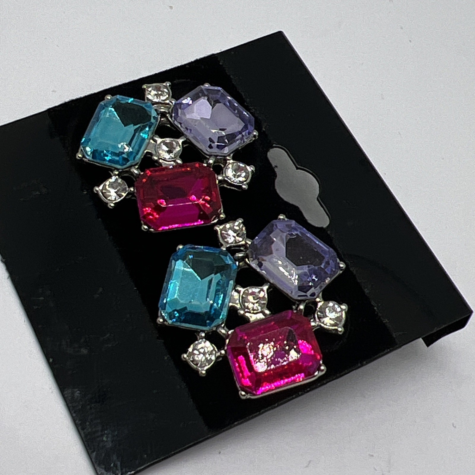 Green & Multicolor Crystal Rhinestones Pierced Earrings Set 2 Pairs