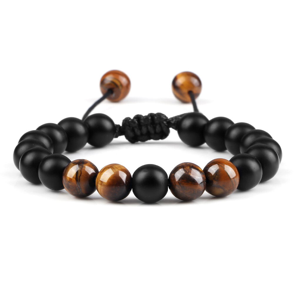 Black Lava Stone Crown Charm Tiger Eye Beads Braided Bracelet For Men Women Gift