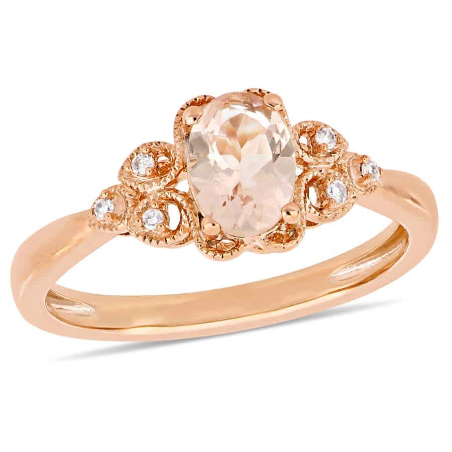 AMOUR 3/4 CT TGW Morganite and Diamond Filigree Ring In 10K Rose Gold