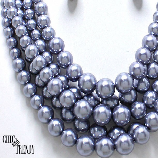 CHUNKY 5 ROW SILVER GRAY PEARL CASUAL, FORMAL FASHION NECKLACE JEWELRY SET**