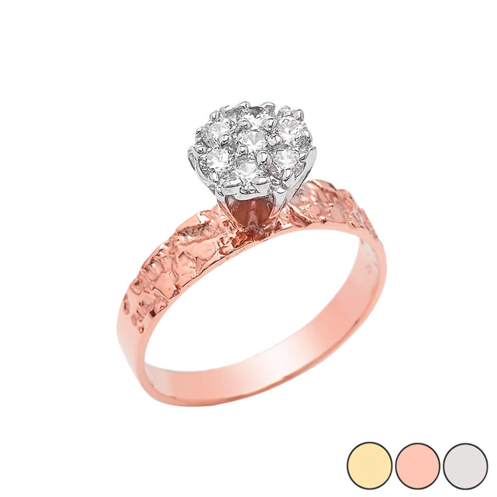 Popcorn Nugget 7mm .25cts Solitaire Ring in Gold (Yellow/Rose/White)