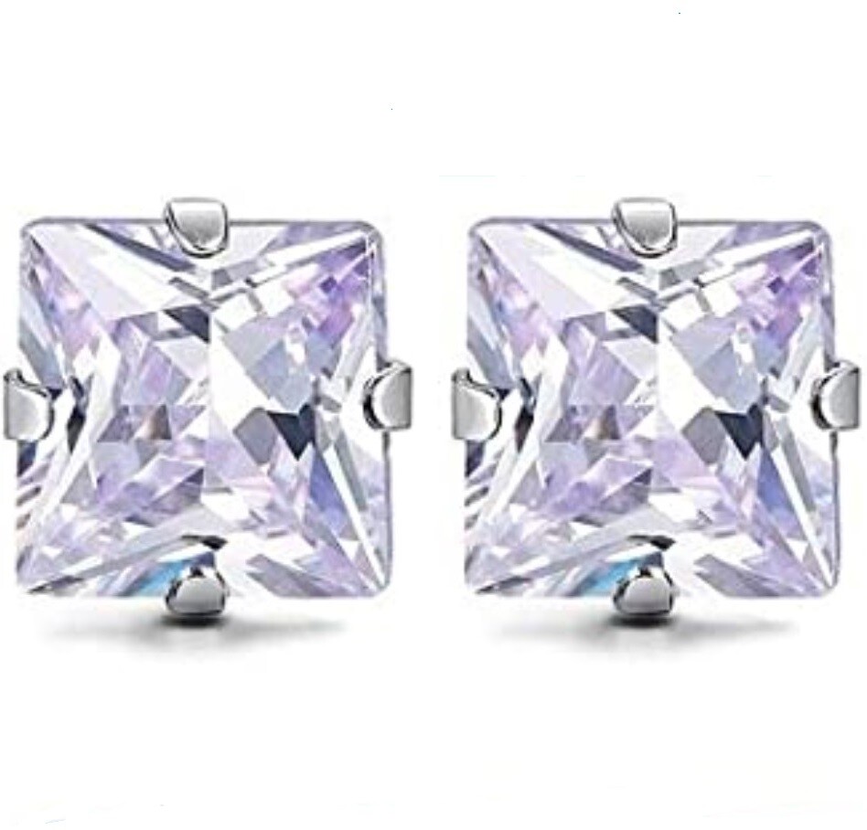 3/4/5/6/7mm Square CZ Alexandrite Stud Earrings June Birthstone, Stainless Steel