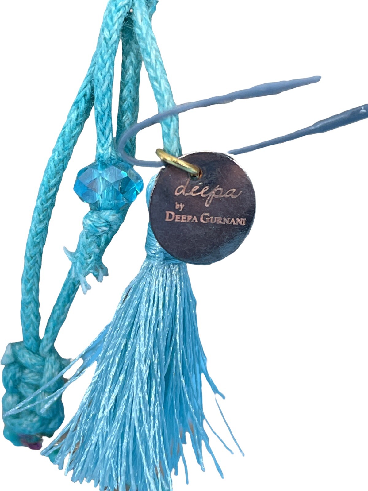Deepa Gurnani Kaitin Beaded Adjustable Bracelet Turquoise Blue Hand Embroidered