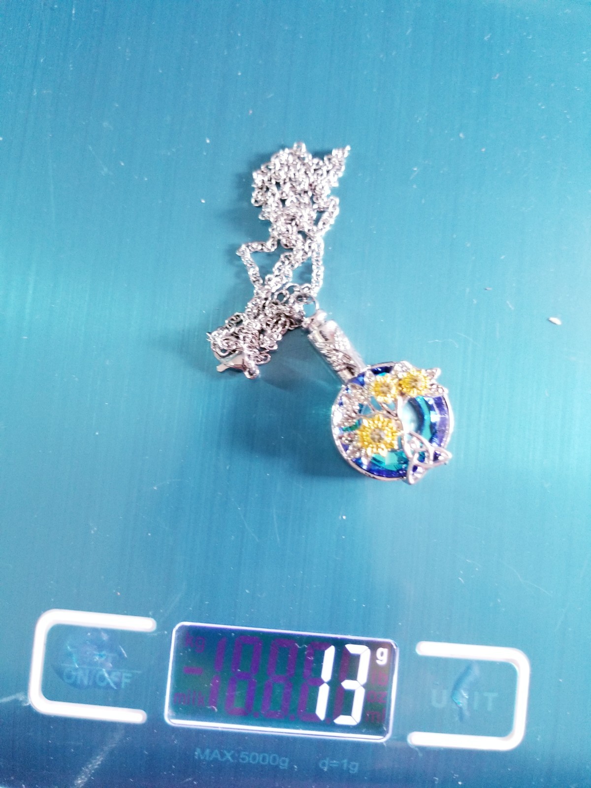 Silver Tone Urn Cremation Memorial Necklace Sunflowers Pendant for Ashes Blue