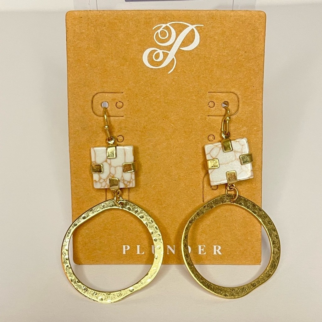 Gold and White Geometric Earrings