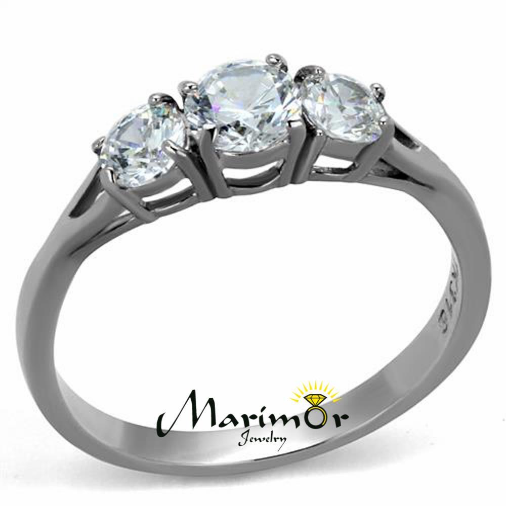 Women’s Three Stone .96 Ct Zirconia Stainless Steel Anniversary Ring Size 5-10