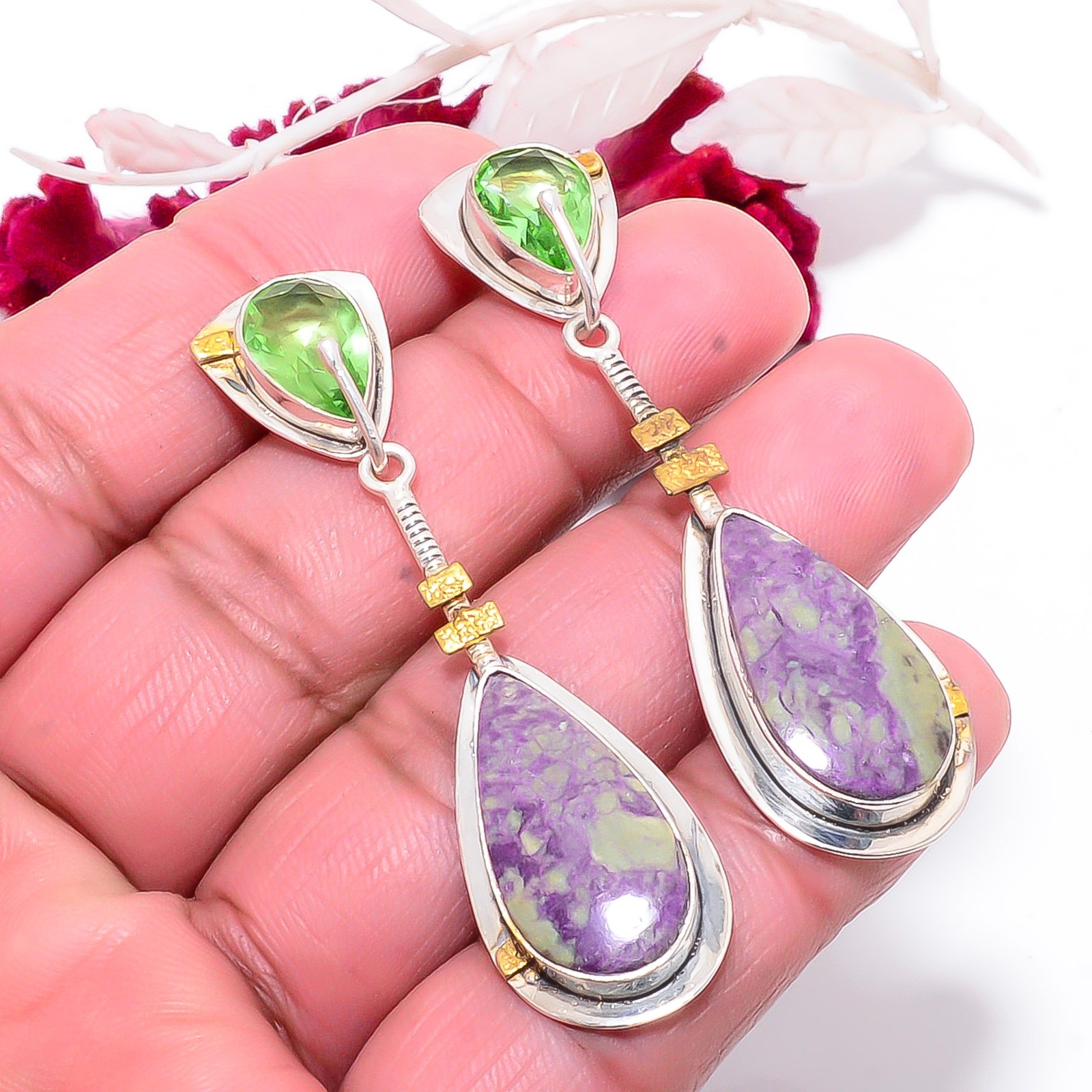 Stichtite – Island Of Tasmania & Green Amethyst 925 Silver Earring 2.34″ E83941