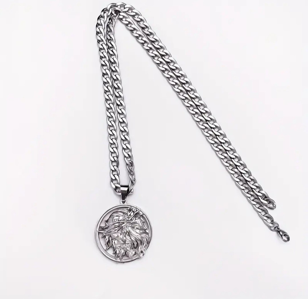 316L Stainless Steel Jesus Christ Pendant Cuban Link Necklace Religious