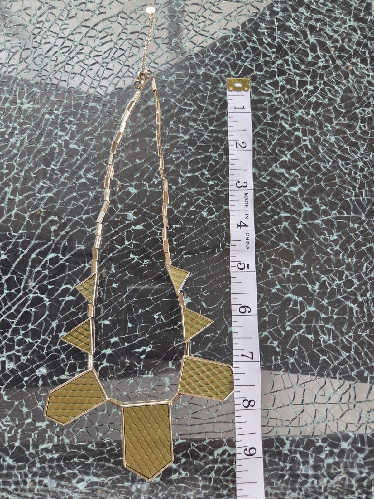 Gold Tone Geometric Statement Bib Bar Link Chain Necklace, Adjustable