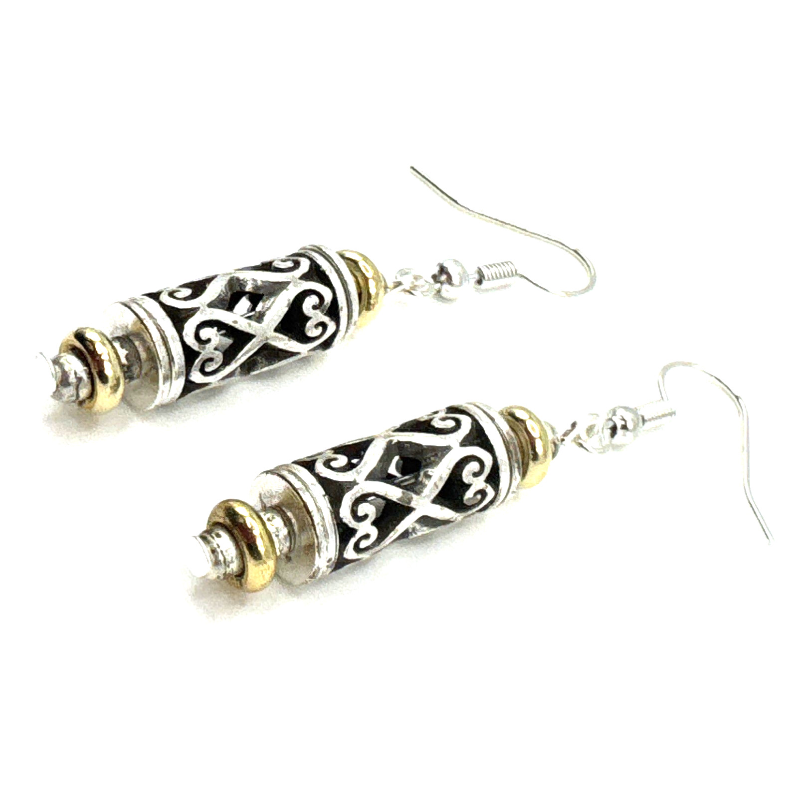 Brighton Desire Herat Cutouts Love Cylinder Beads Gold & Silver Custom Earrings