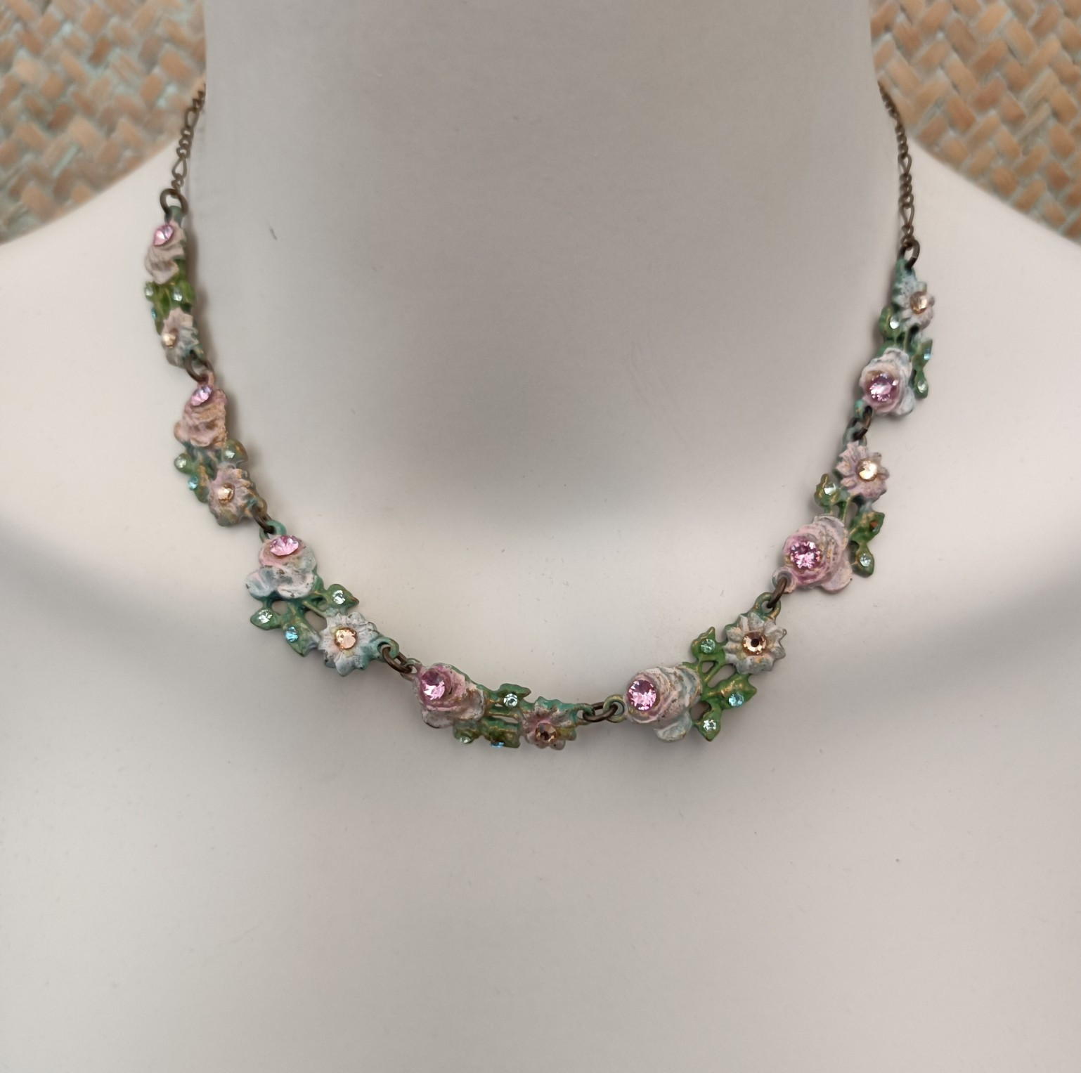 Romantic Michal Negrin Necklace Pastel Floral Enamel Choker Fairy Shabby Chic