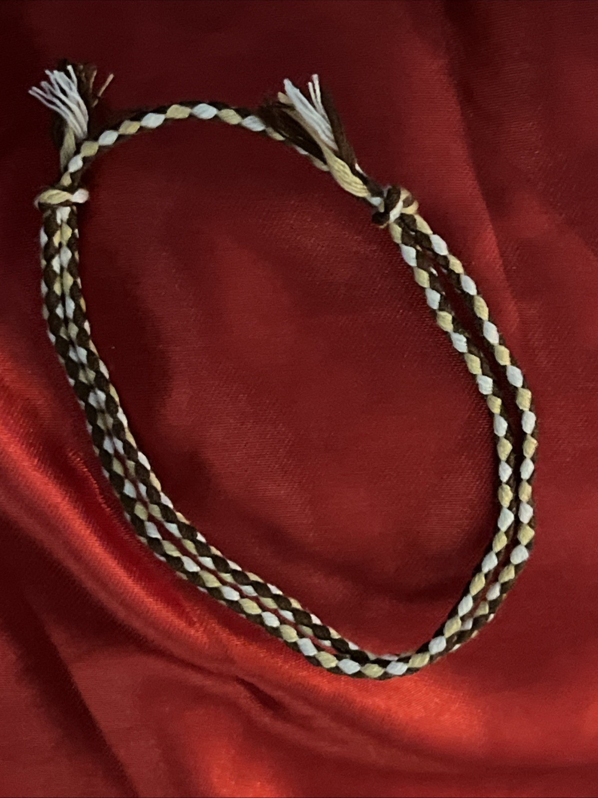 NEW BOHO BRAID THREAD FRIENDSHIP BRACELET ADJUSTABLE KNOT TAN BROWN WHITE NIP