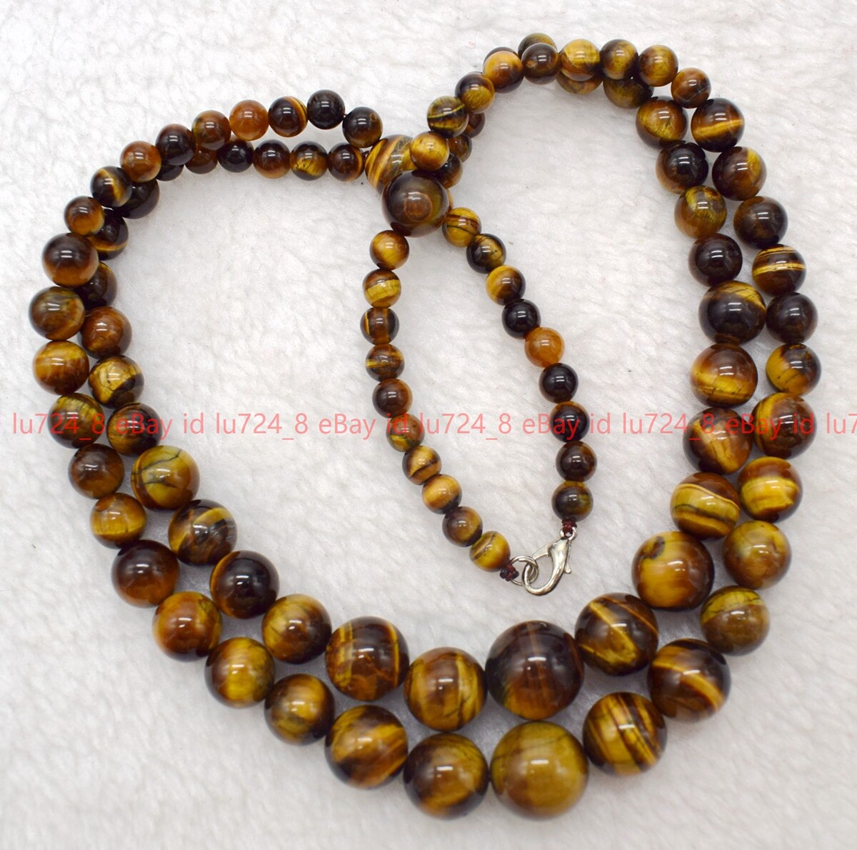2 Rows 6-14mm Natural Yellow Tiger’s Eye Gemstone Round Beads Necklace 18-20”